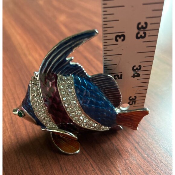 DZ Rhinestone Fish Trinket Box Blue & Burgundy Decorative Jewelry Storage - Picture 8 of 8